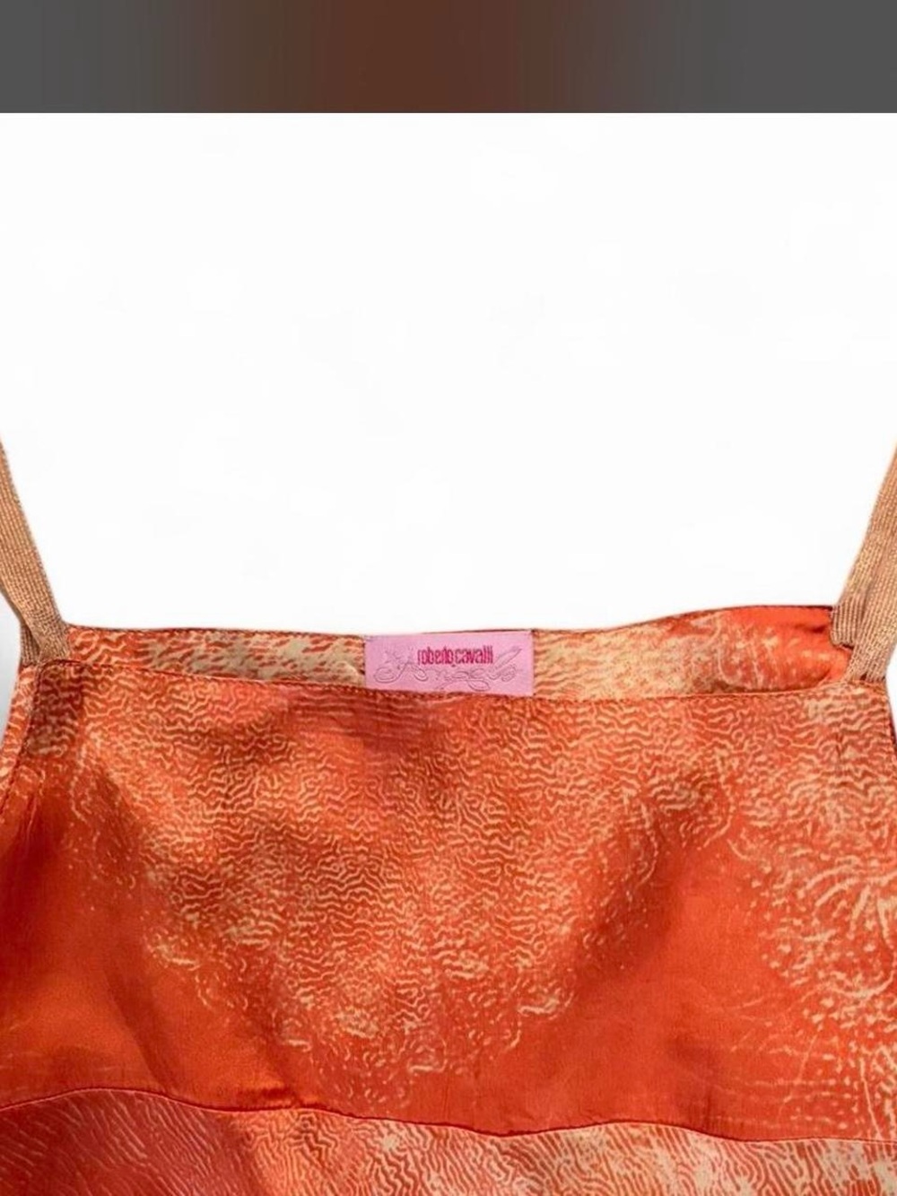 Roberto Cavalli Coral-Orange Satin Slip Top